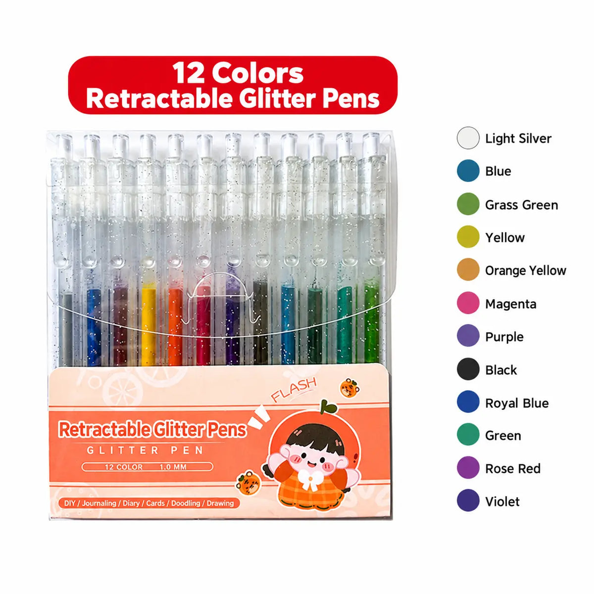 Retractable Glitter Gel Pen Set for Journaling & Drawing