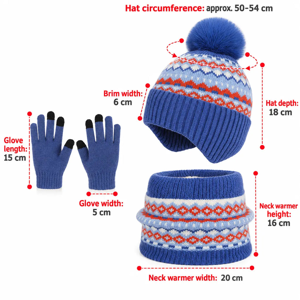 Kids Knitted Hat and Neck Warmer Set, Fleece Lined Winter Hat and Scarf Set for Ages 4-10