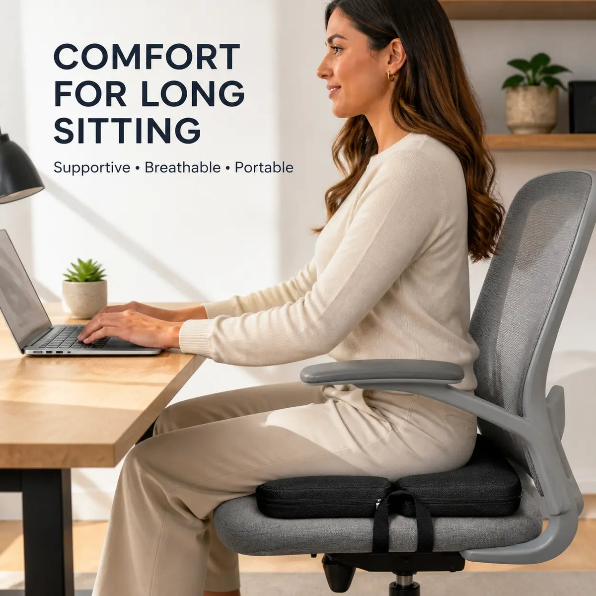 Ergonomic Gel Memory Foam Folding Seat Cushion, Anti‑Slip Base