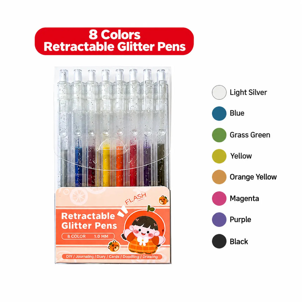 Retractable Glitter Gel Pen Set for Journaling & Drawing