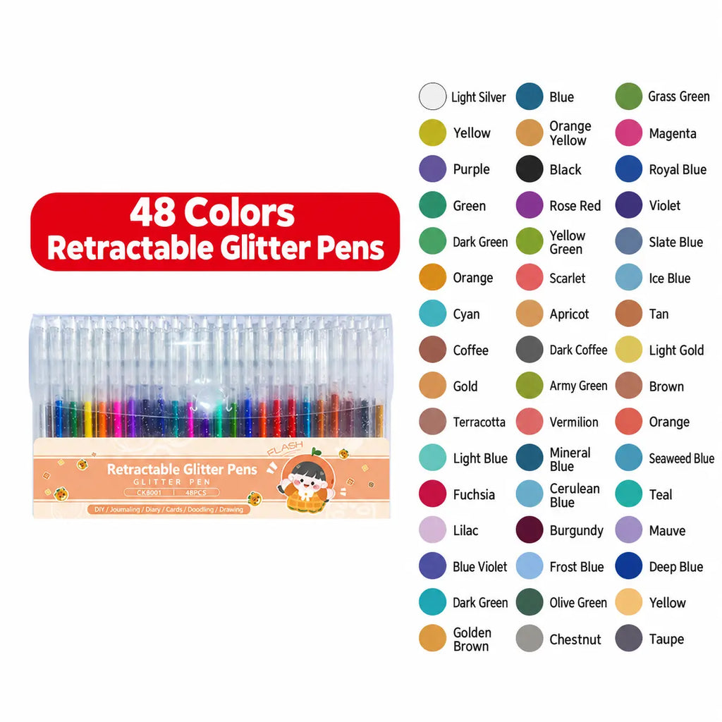 Retractable Glitter Gel Pen Set for Journaling & Drawing