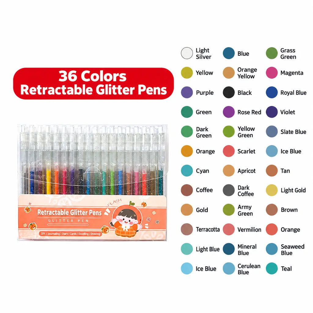 Retractable Glitter Gel Pen Set for Journaling & Drawing