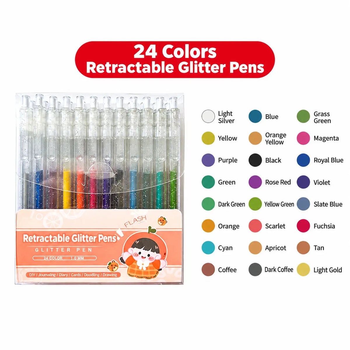 Retractable Glitter Gel Pen Set for Journaling & Drawing