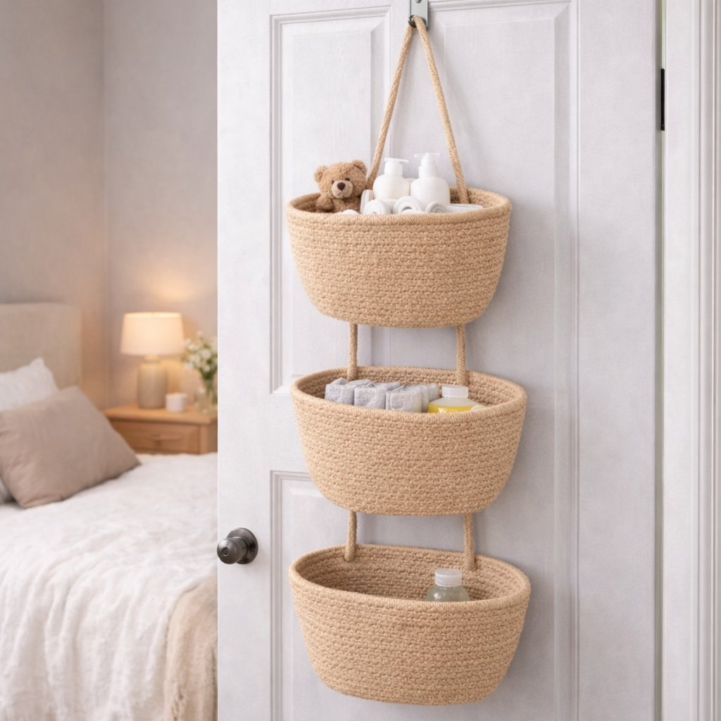 Woven cotton 3-Tier Over the Door Basket