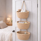 Woven cotton 3-Tier Over the Door Basket