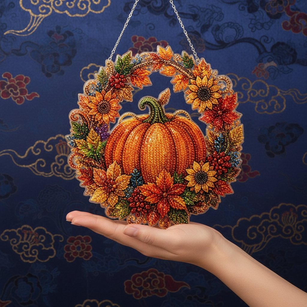 🎃 Fall Pumpkin Diamond Art Wreath – Cozy DIY Autumn Decor
