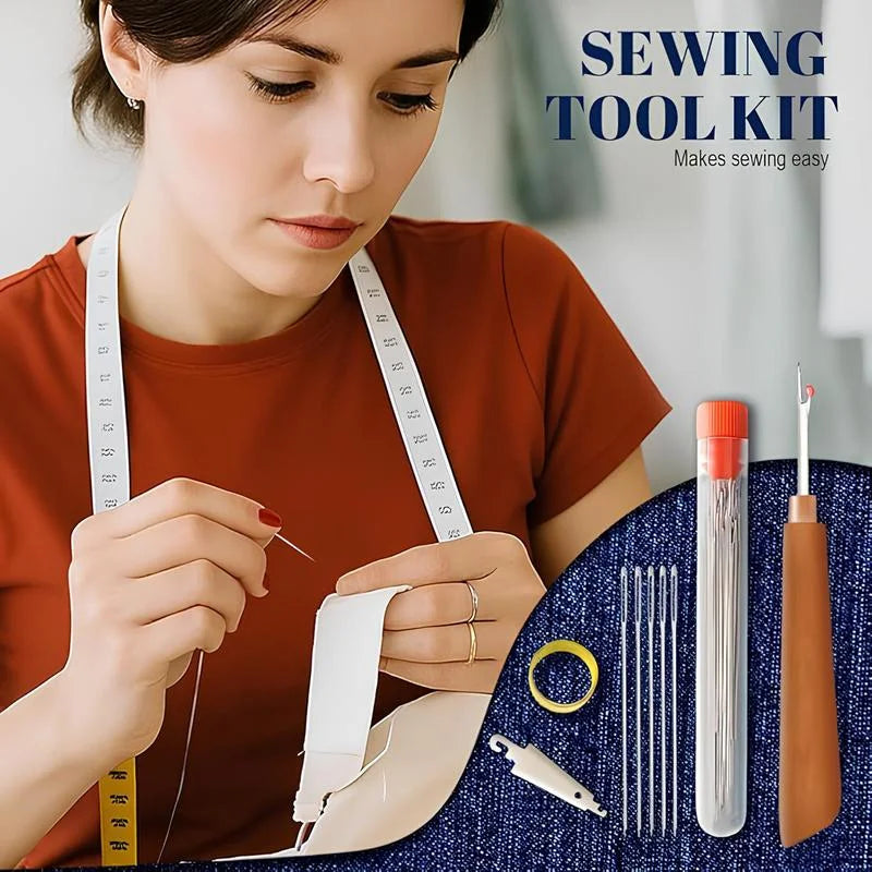 🧵34PCS Big Eye Steel Needles Set - Long & Thin Handmade Quilting & Sewing Needles Kit