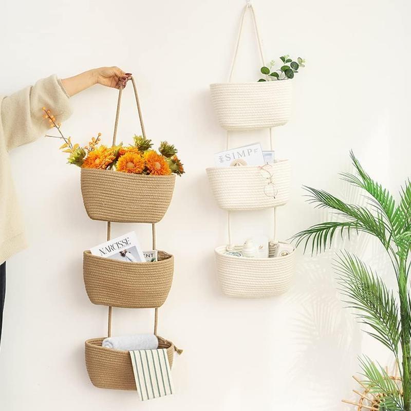 Woven cotton 3-Tier Over the Door Basket