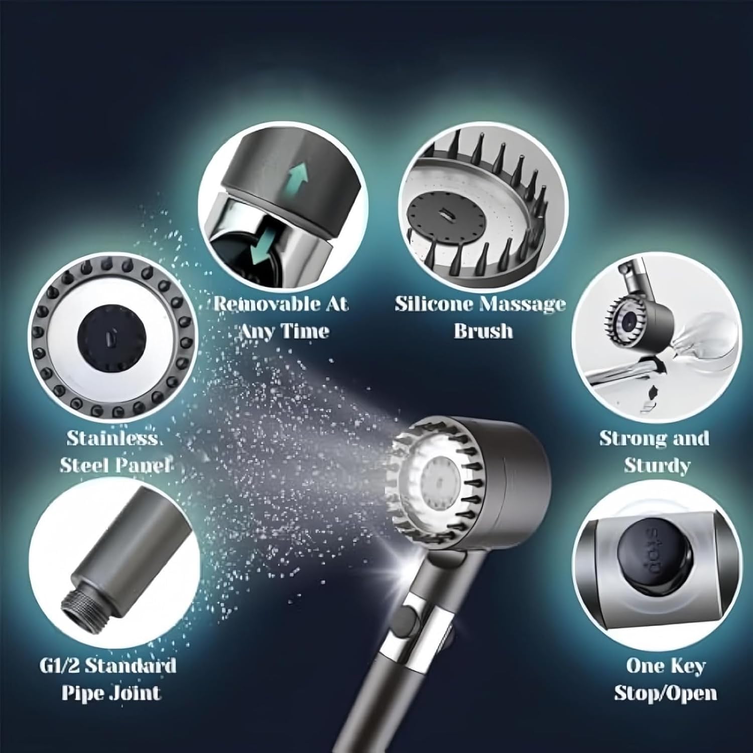 Junips | High-pressure massage shower head - Handheld shower with 3 spray types and filters