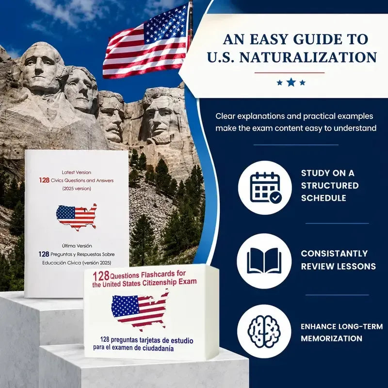 US Citizenship Flash Card Bilingual Naturalization Study Guide Combo Set