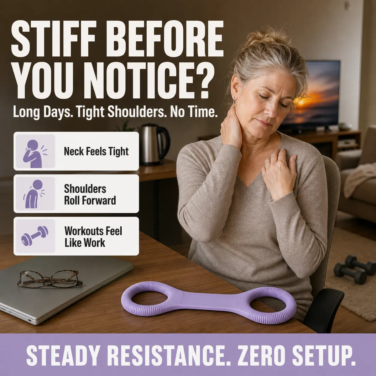 Figure-8 resistance band—relieves back fatigue and corrects posture.