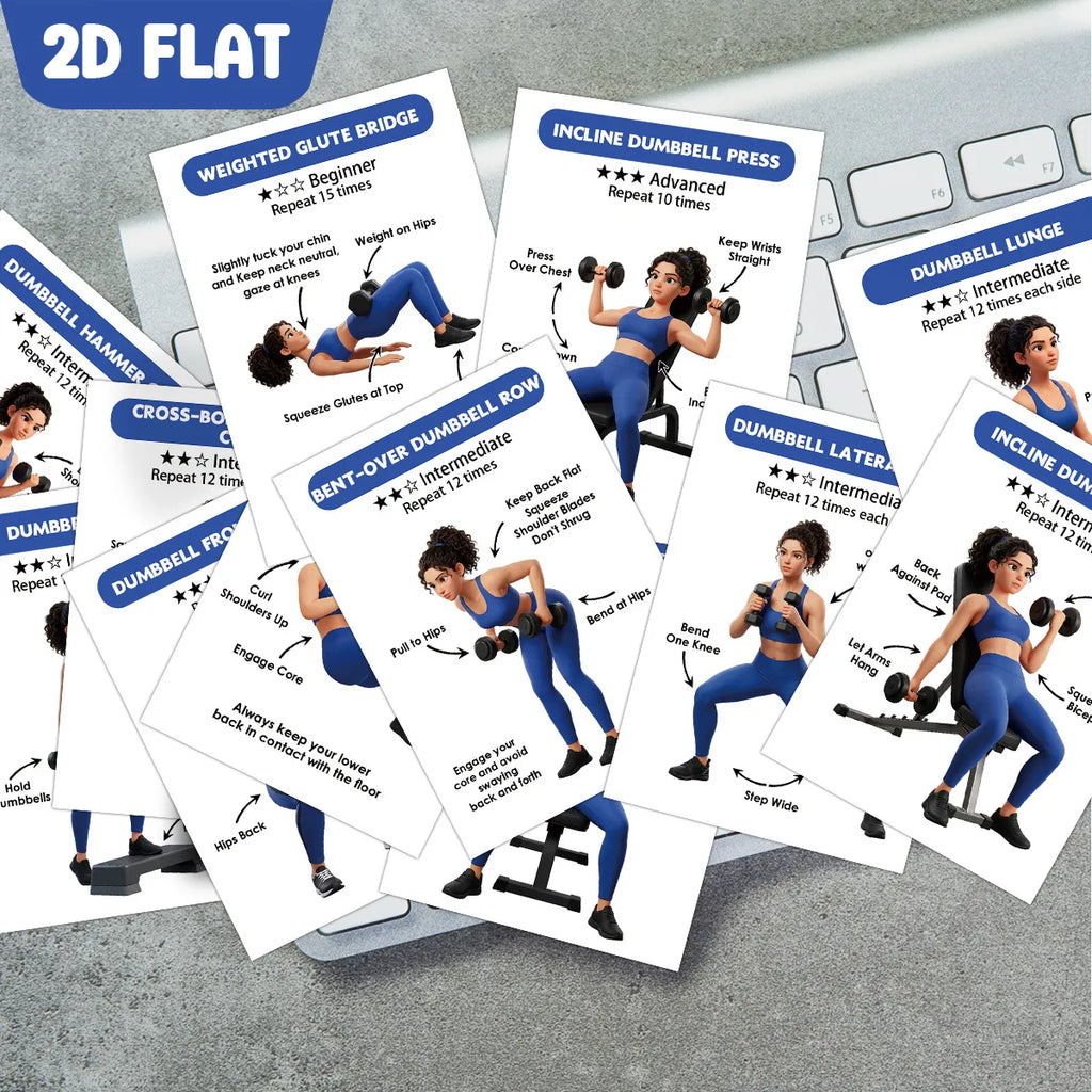 Dumbbell Exercise Card Deck, 30 Illustrated Fitness Cards