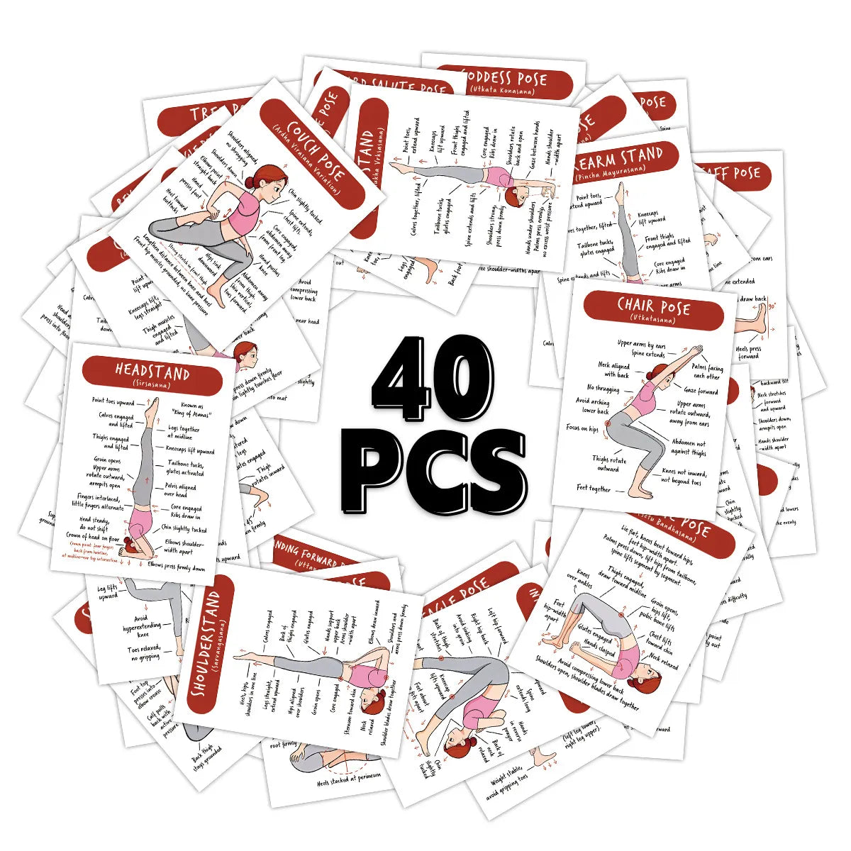 Yoga Basics Flash Card Deck, 40 Illustrated Beginner Movement Cards