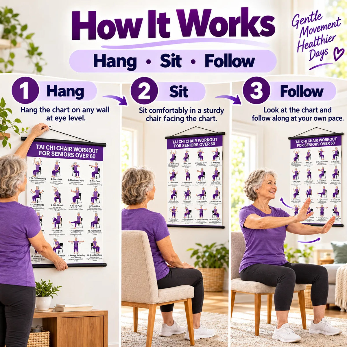 Tai chi chair workout chart for seniors (16 x 24 inches)-Seated & Standing Exercises