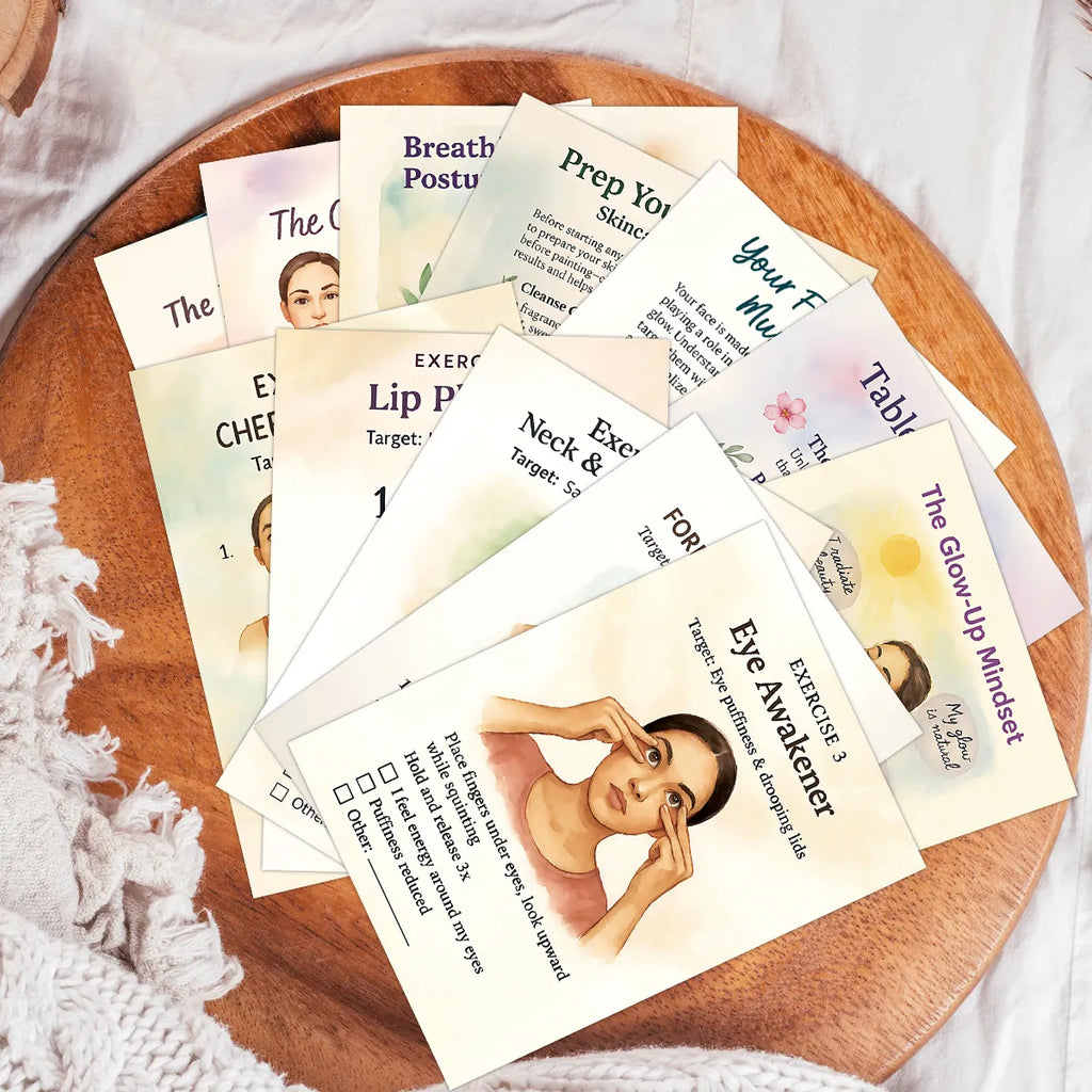 Face Yoga Practice Card Deck, 24 Illustrated Facial Exercise Cards