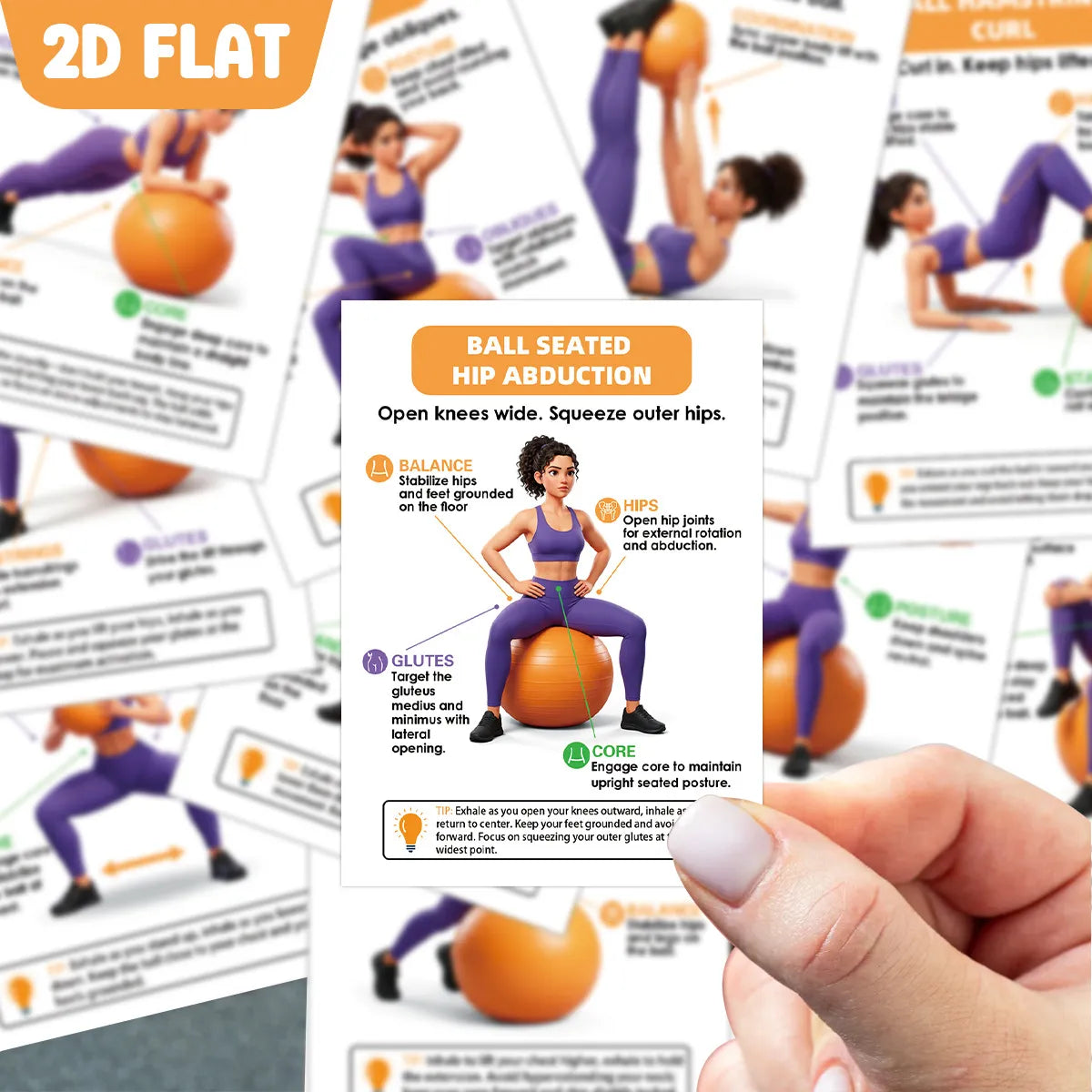 Yoga Ball Exercise Card Deck, 30 Illustrated Movement Cards