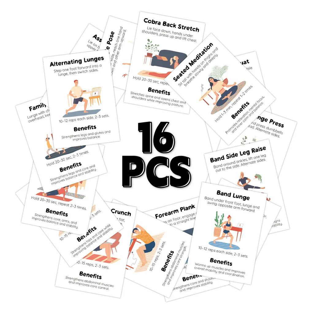 Home Workout Card Deck, 16 No-Equipment Movement Cards