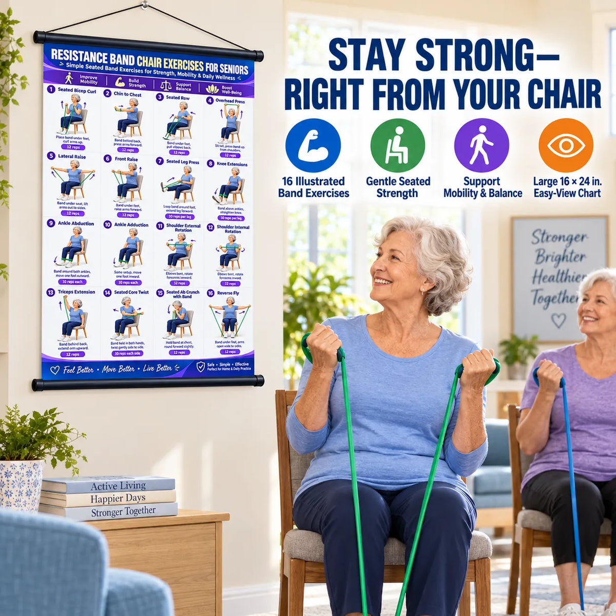 Chair Exercise Wall Chart for Seniors —(16 x 24 inches)