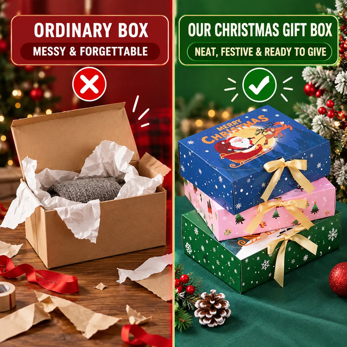 🎄Christmas Square Ribbon Gift Boxes🎁