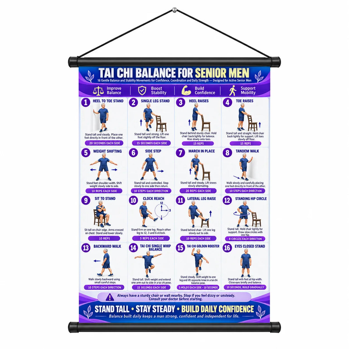 Chair Exercise Wall Chart for Seniors —(16 x 24 inches)