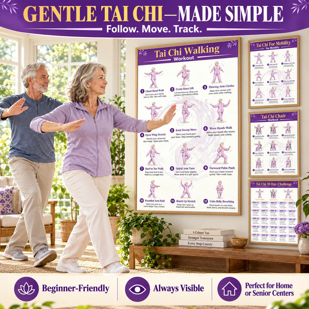 4 Illustrated Tai Chi Exercise Poster Set for Seniors —(11.8x8.3 inches)