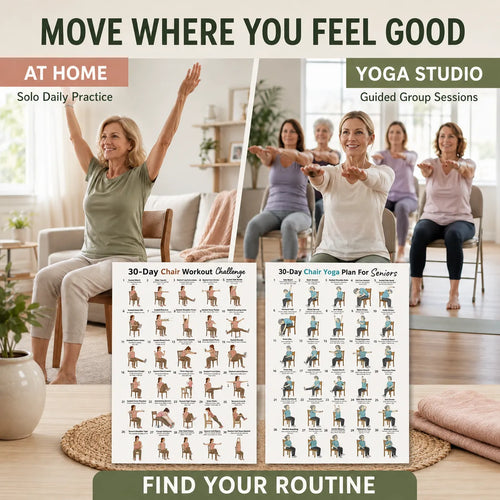 30-Day Chair Exercise Yoga Poster,Two-Sheet Set(11.69× 8.27 inches)