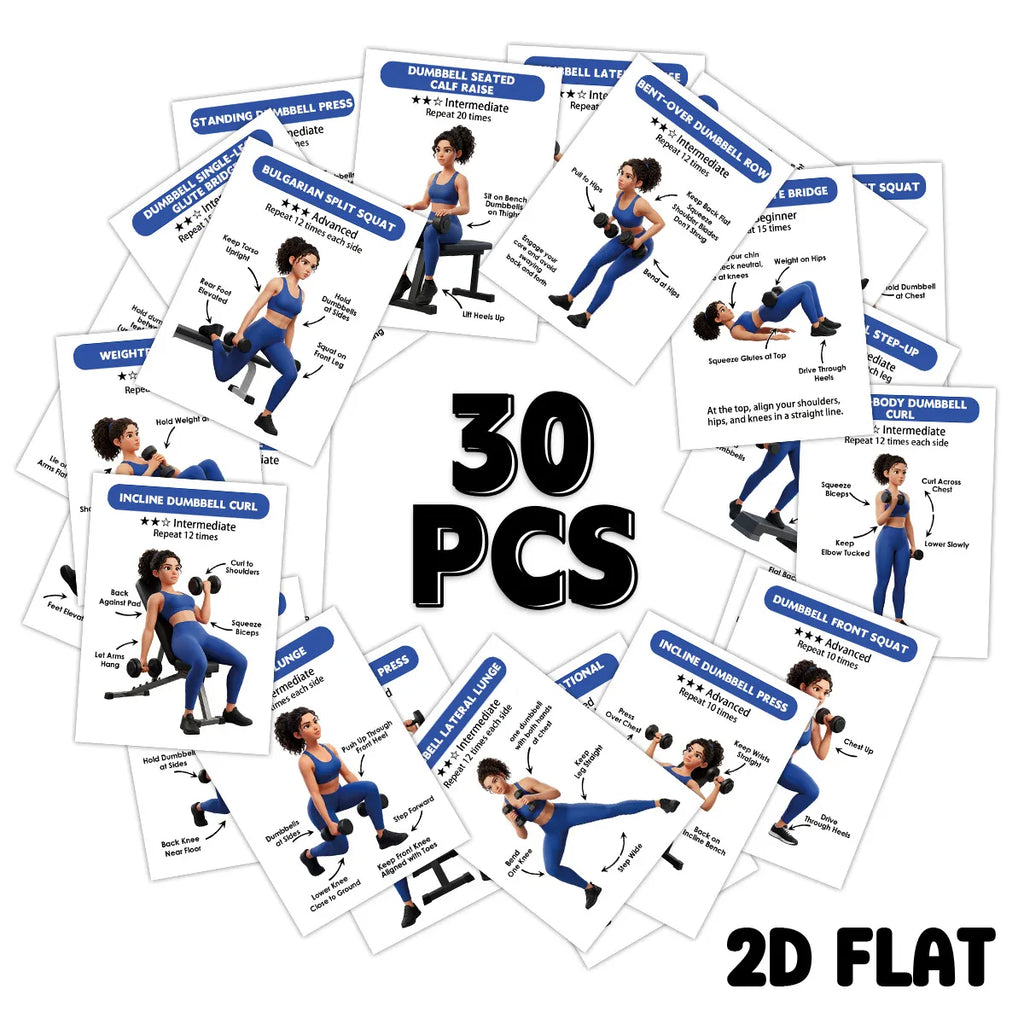 Dumbbell Exercise Card Deck, 30 Illustrated Fitness Cards