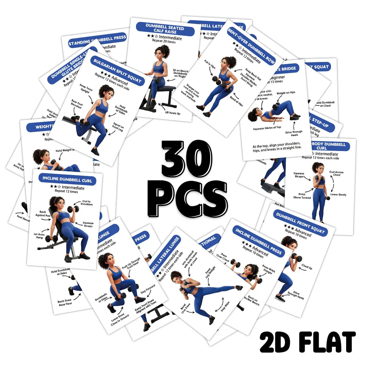 Dumbbell Exercise Card Deck, 30 Illustrated Fitness Cards