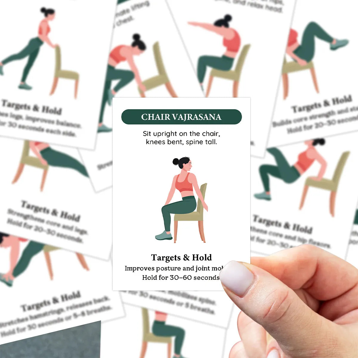 Chair Yoga Stretch Card Deck, 20 Portable Seated Movement Cards