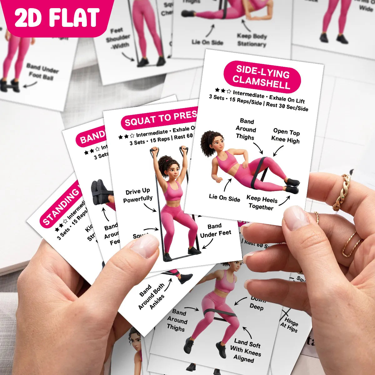 Resistance Band Workout Card Deck, 30 Illustrated Exercise Cards