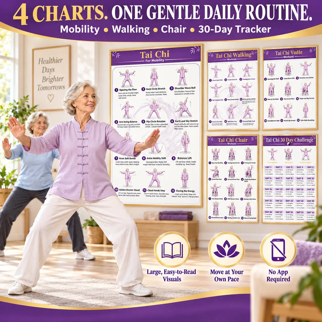 4 Illustrated Tai Chi Exercise Poster Set for Seniors —(11.8x8.3 inches)