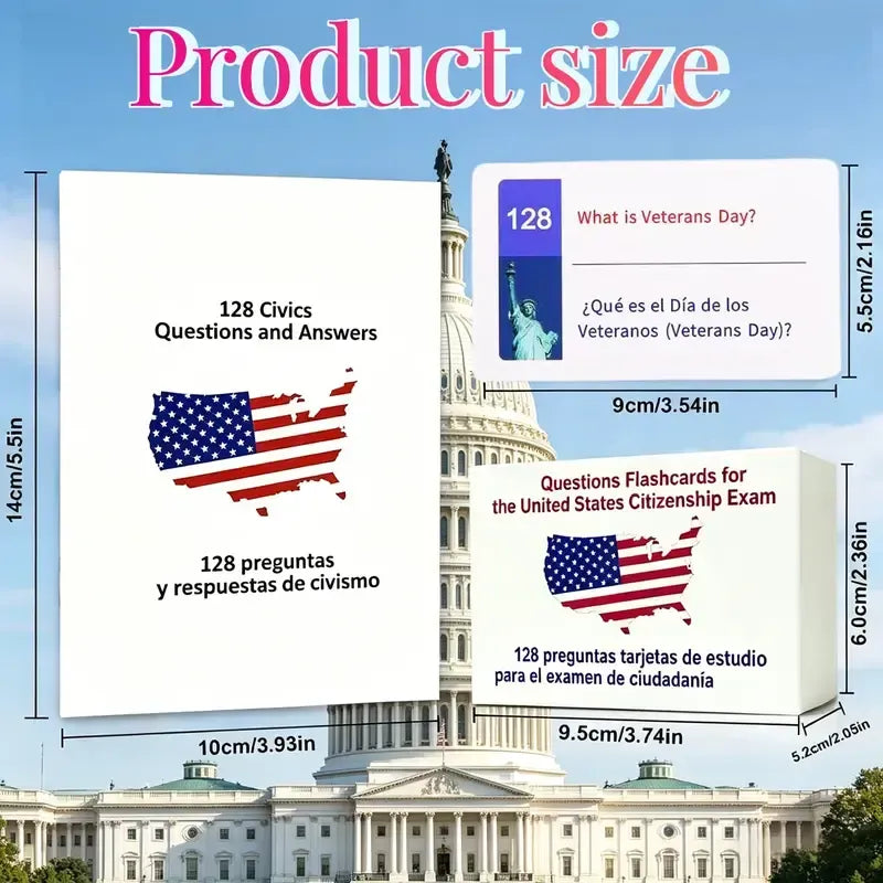 US Citizenship Flash Card Bilingual Naturalization Study Guide Combo Set
