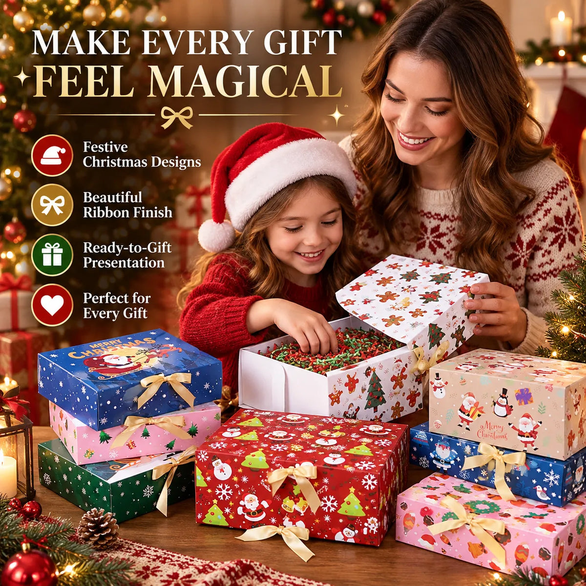 🎄Christmas Square Ribbon Gift Boxes🎁