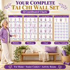 4 Illustrated Tai Chi Exercise Poster Set for Seniors —(11.8x8.3 inches)