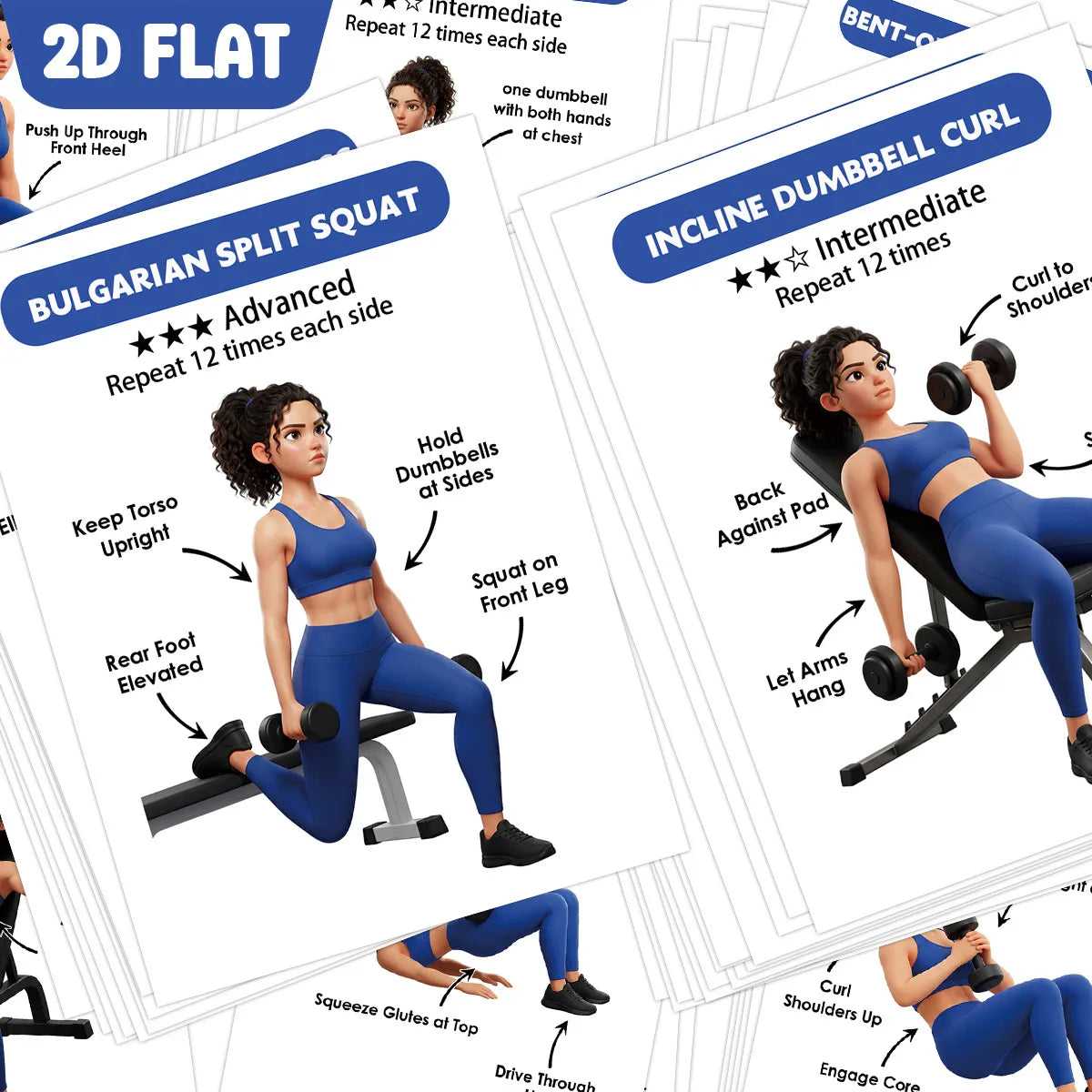 Dumbbell Exercise Card Deck, 30 Illustrated Fitness Cards