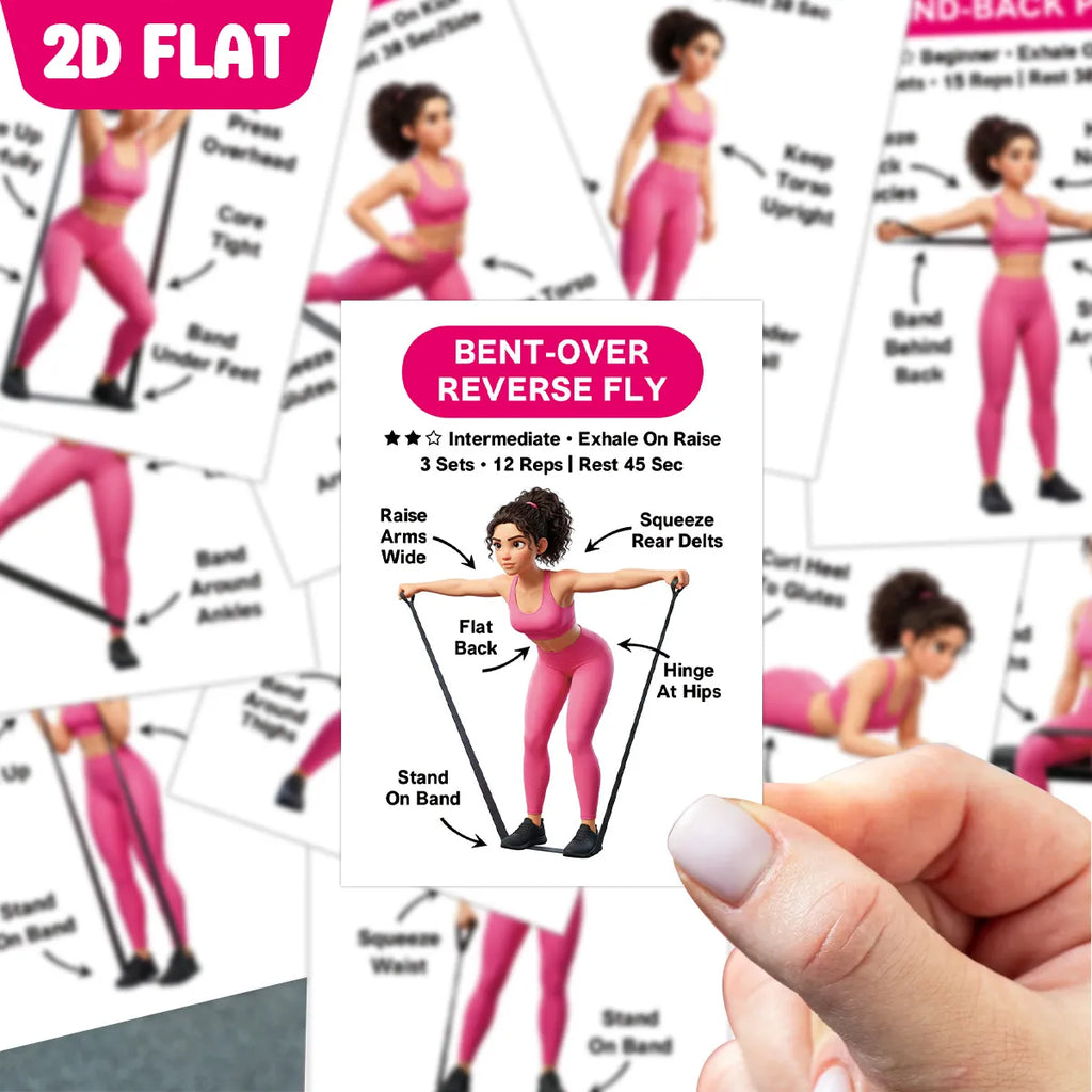Resistance Band Workout Card Deck, 30 Illustrated Exercise Cards
