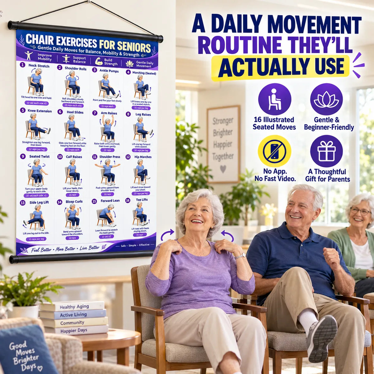 Chair Exercise Wall Chart for Seniors —(16 x 24 inches)