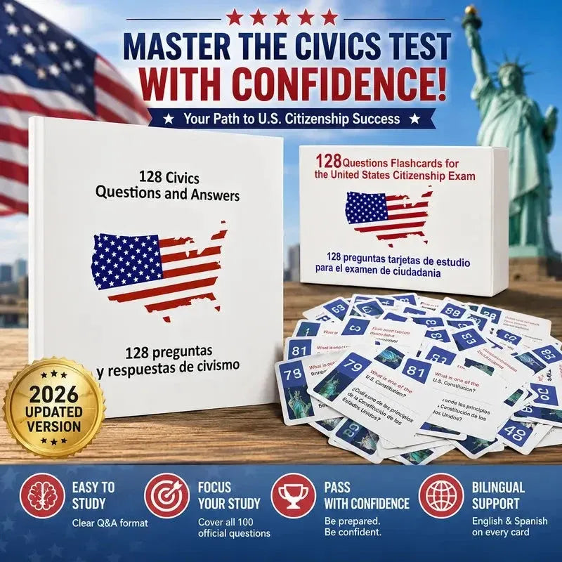 US Citizenship Flash Card Bilingual Naturalization Study Guide Combo Set