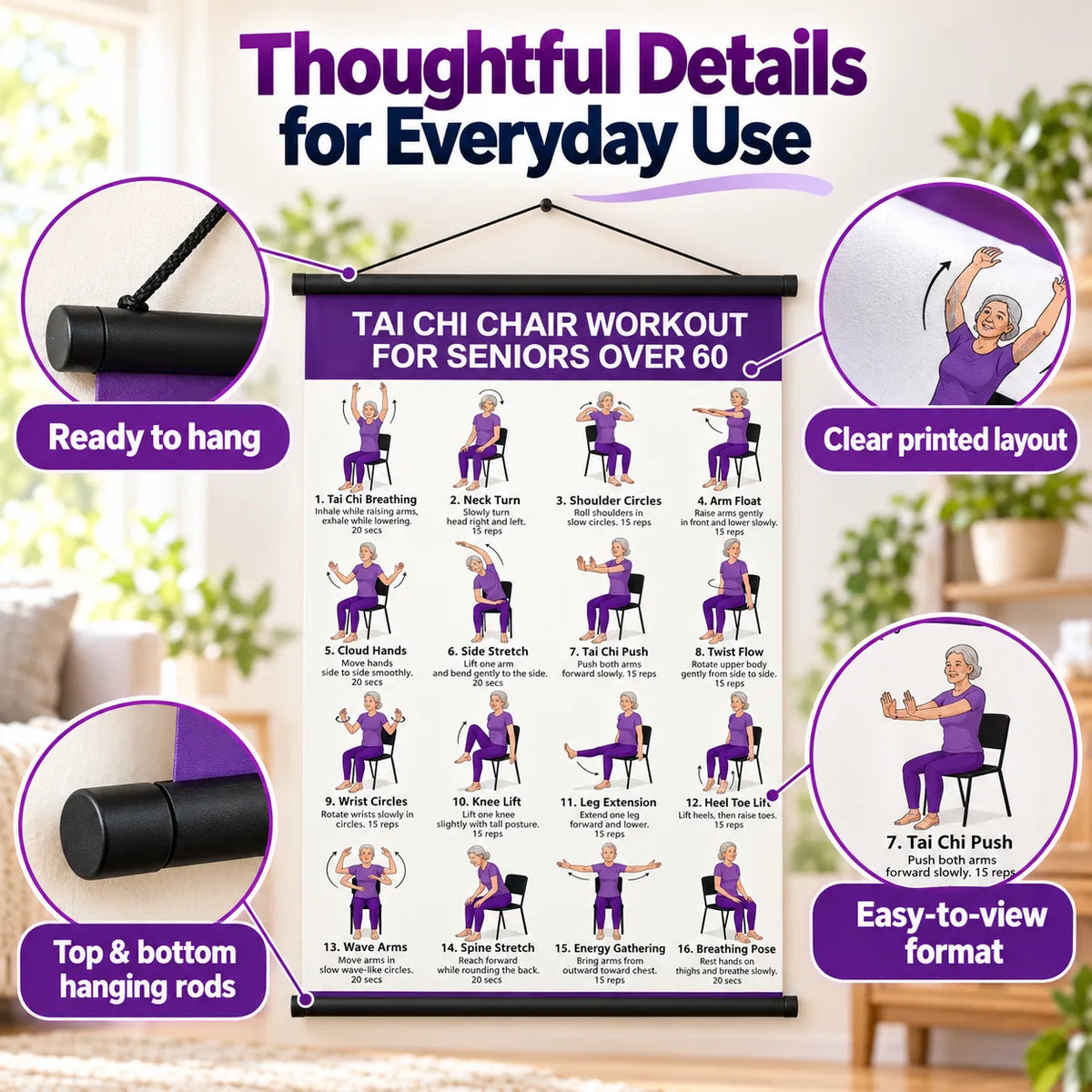 Tai chi chair workout chart for seniors (16 x 24 inches)