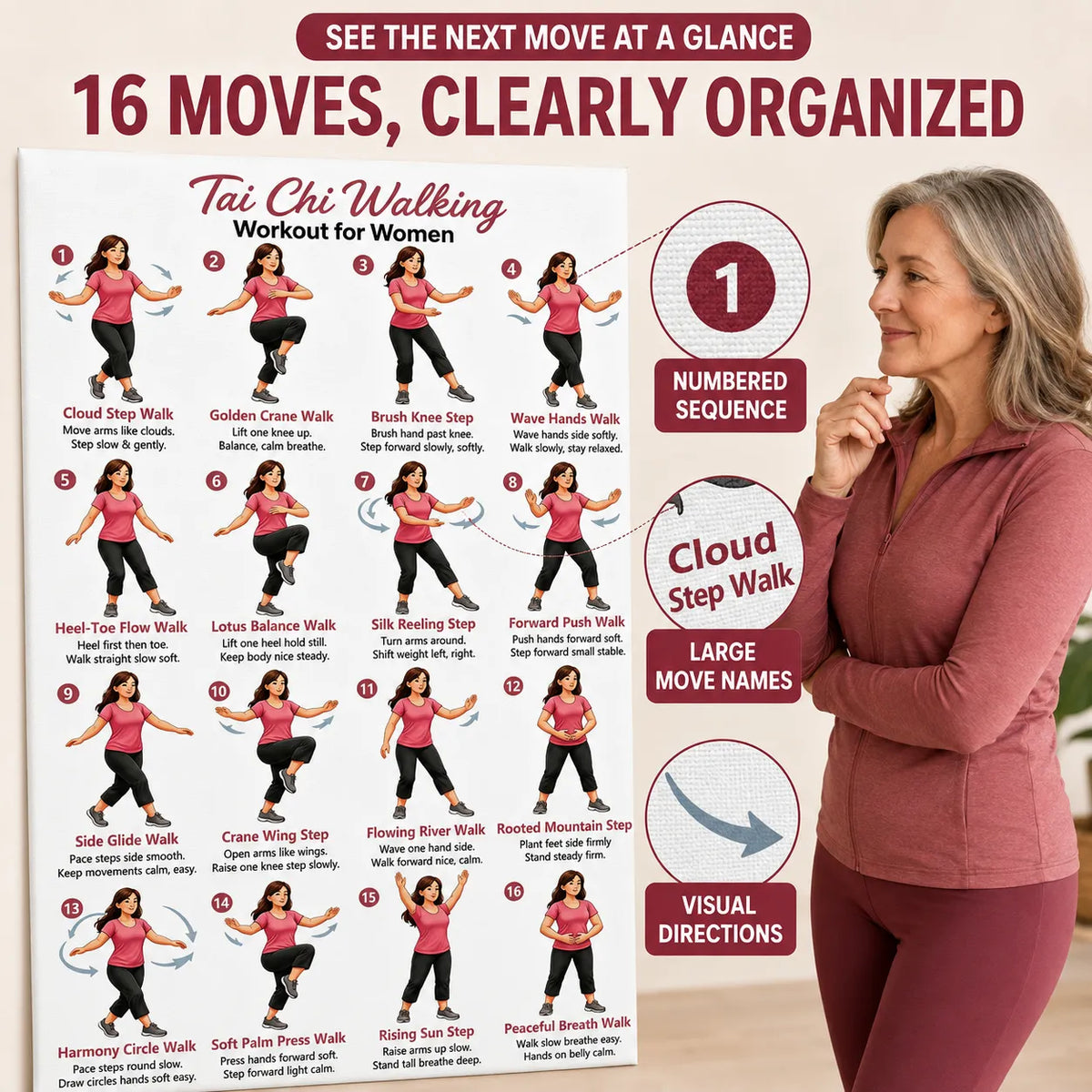 Walking Exercise Poster for Women（11.81 x 17.72 In）