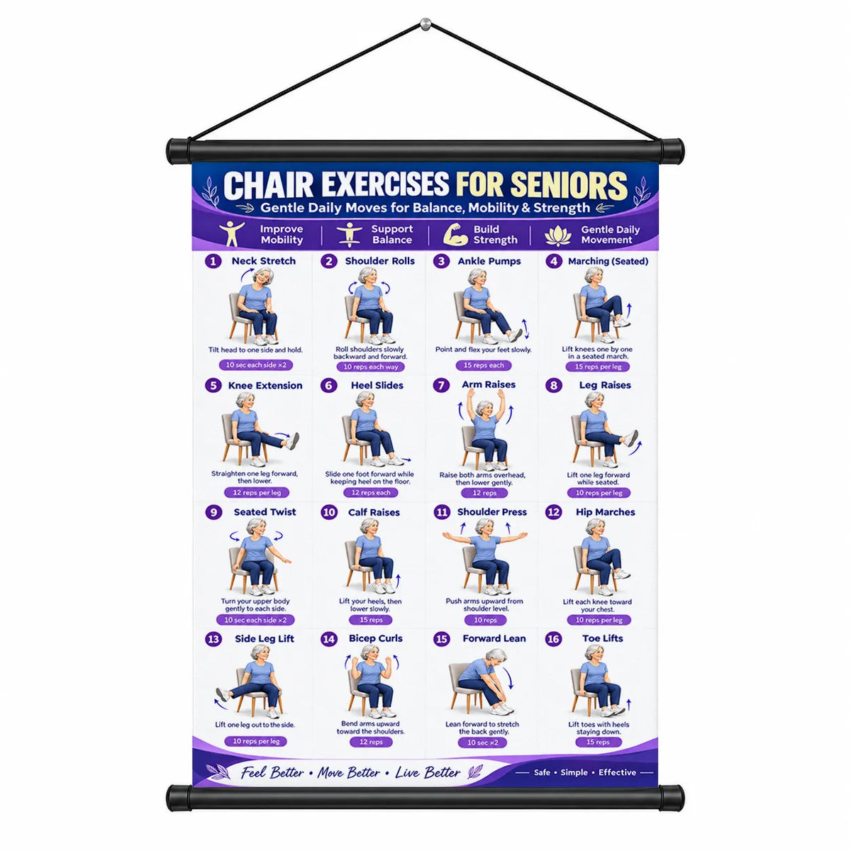 Chair Exercise Wall Chart for Seniors —(16 x 24 inches)