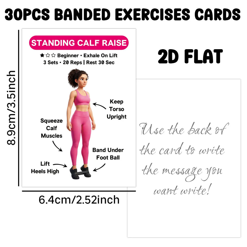 Resistance Band Workout Card Deck, 30 Illustrated Exercise Cards
