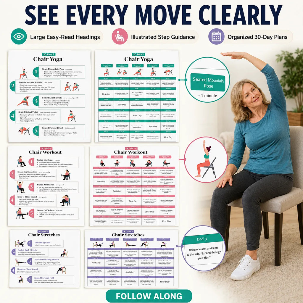 Seated Back Stretch Chart Set，Six-Sheet Set(10 x 8 inches)