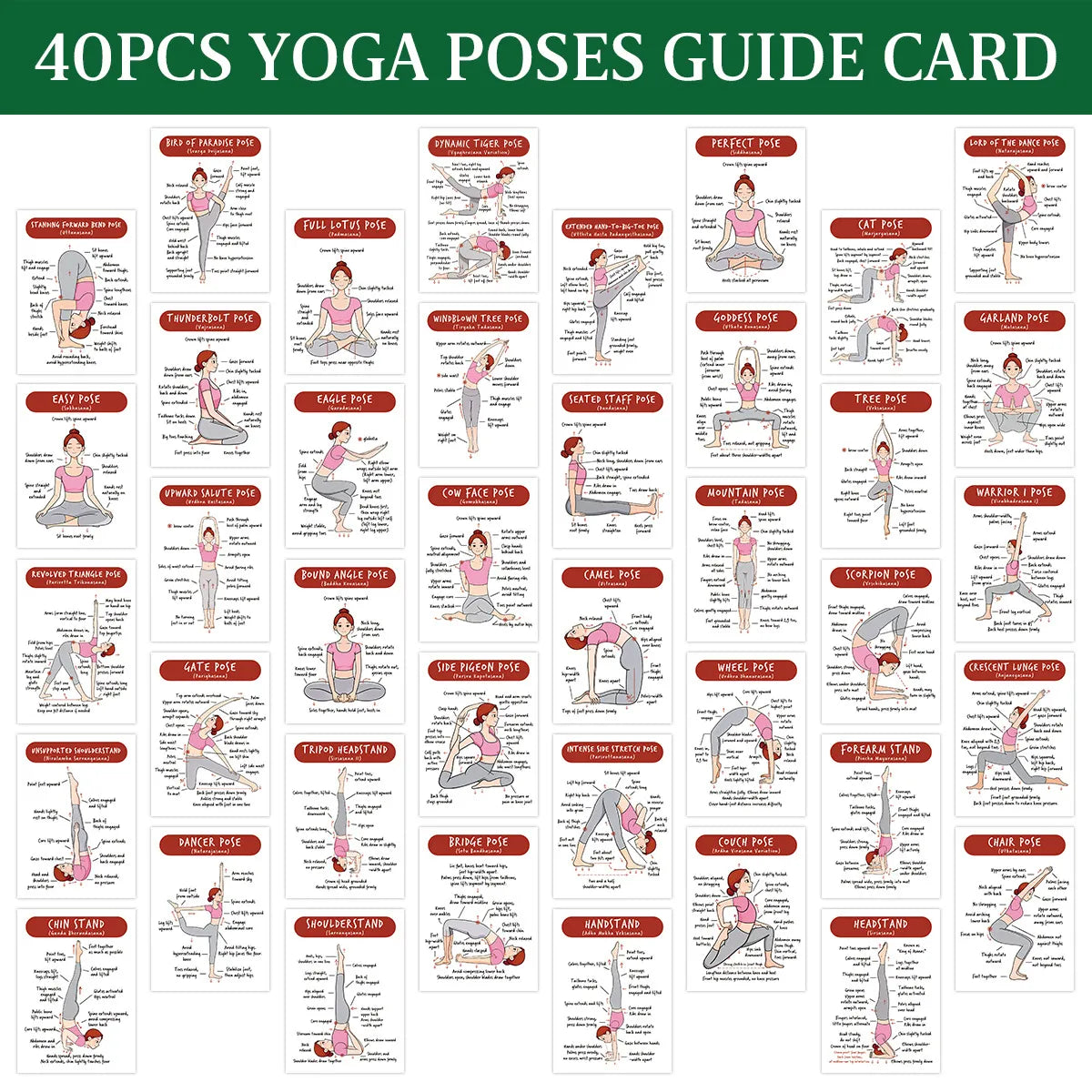 Yoga Basics Flash Card Deck, 40 Illustrated Beginner Movement Cards