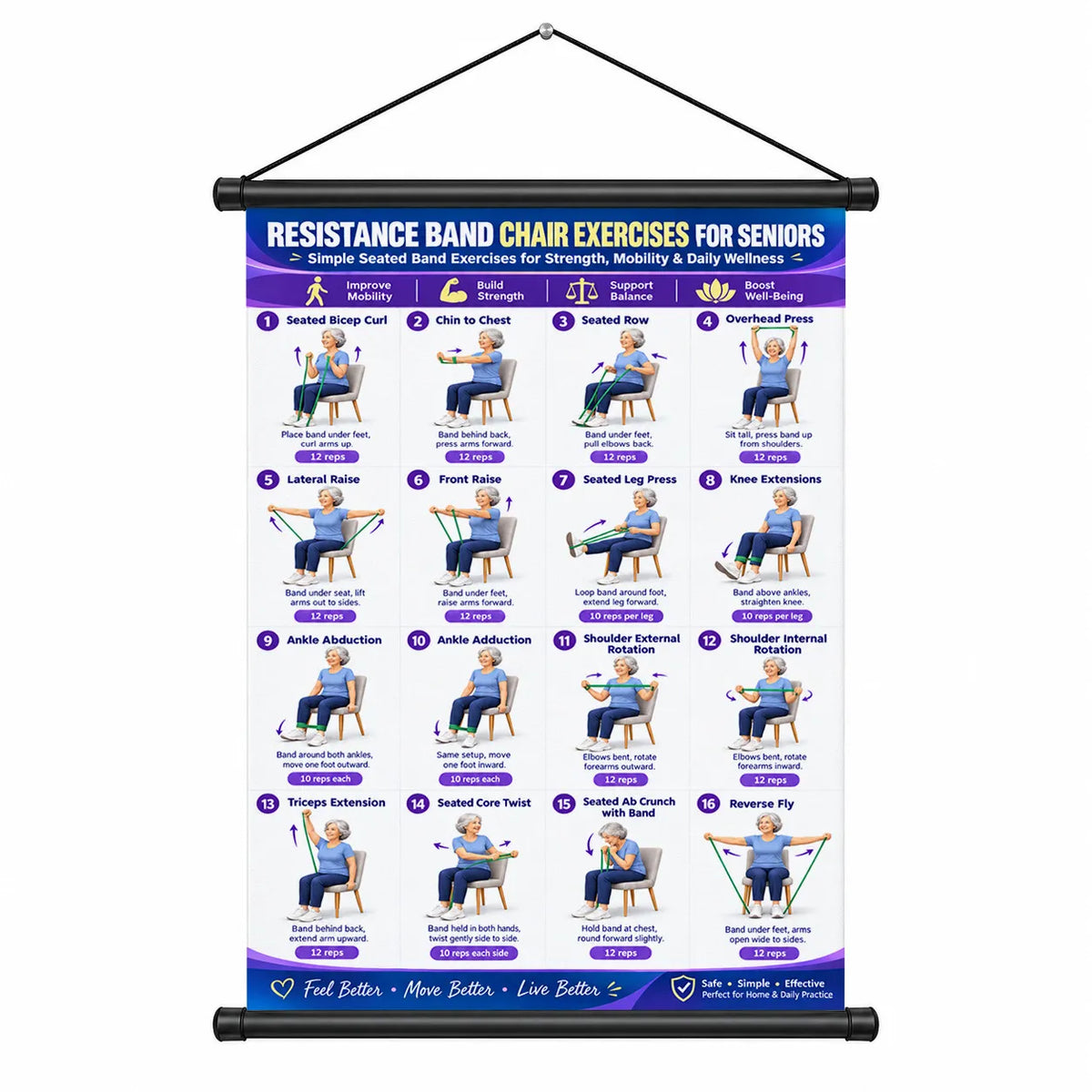 Chair Exercise Wall Chart for Seniors —(16 x 24 inches)