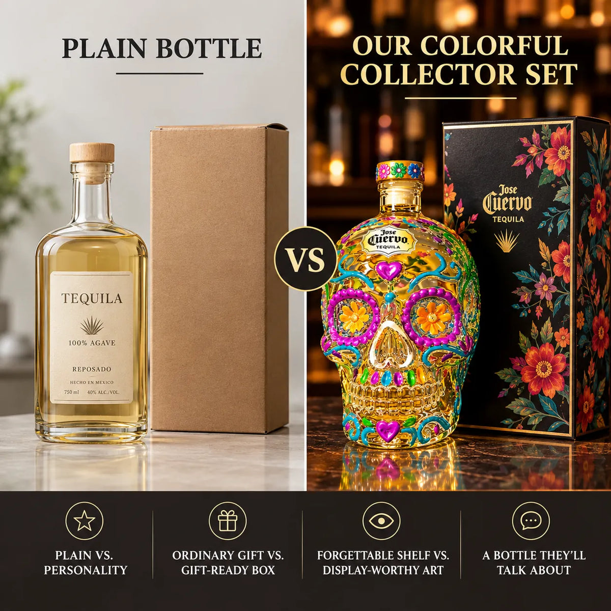 Skull Tequila Bottle – Colorful Collector’s Gift Box🎁