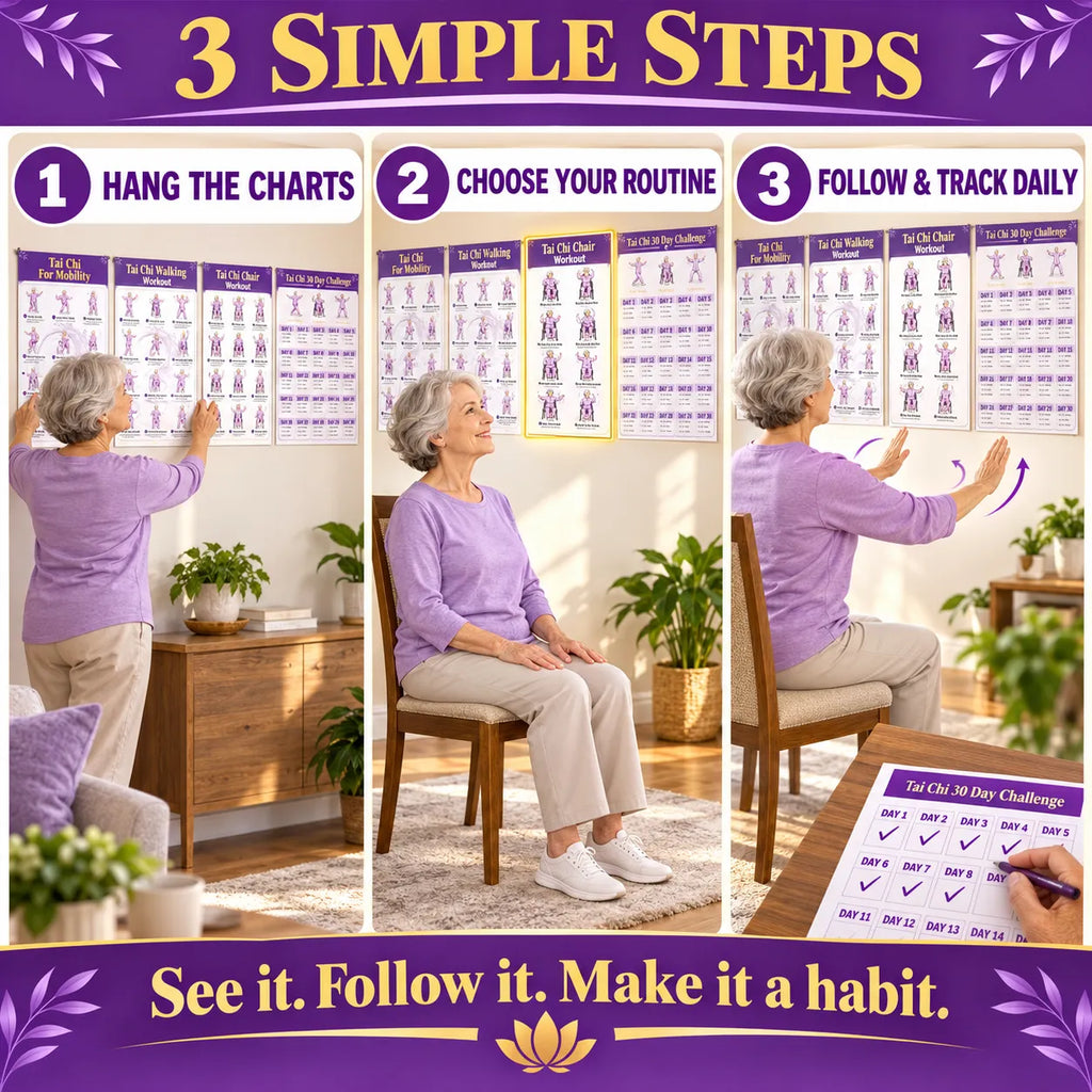 4 Illustrated Tai Chi Exercise Poster Set for Seniors —(11.8x8.3 inches)