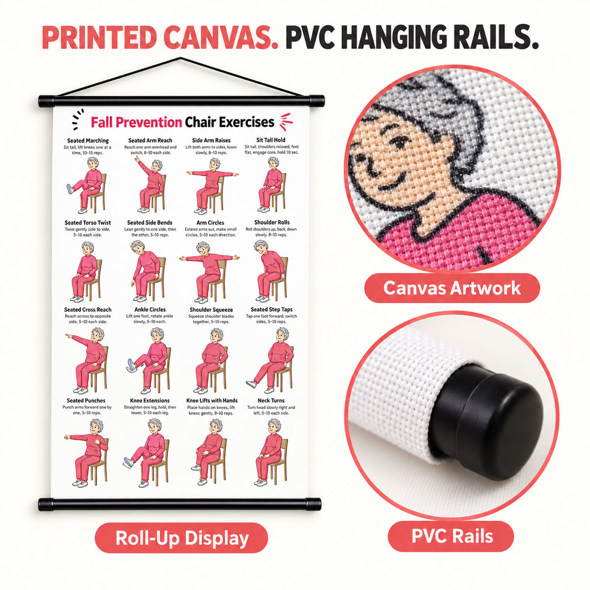 Fall Prevention Chair Exercises for Seniors Chart(16 x 24 inches)