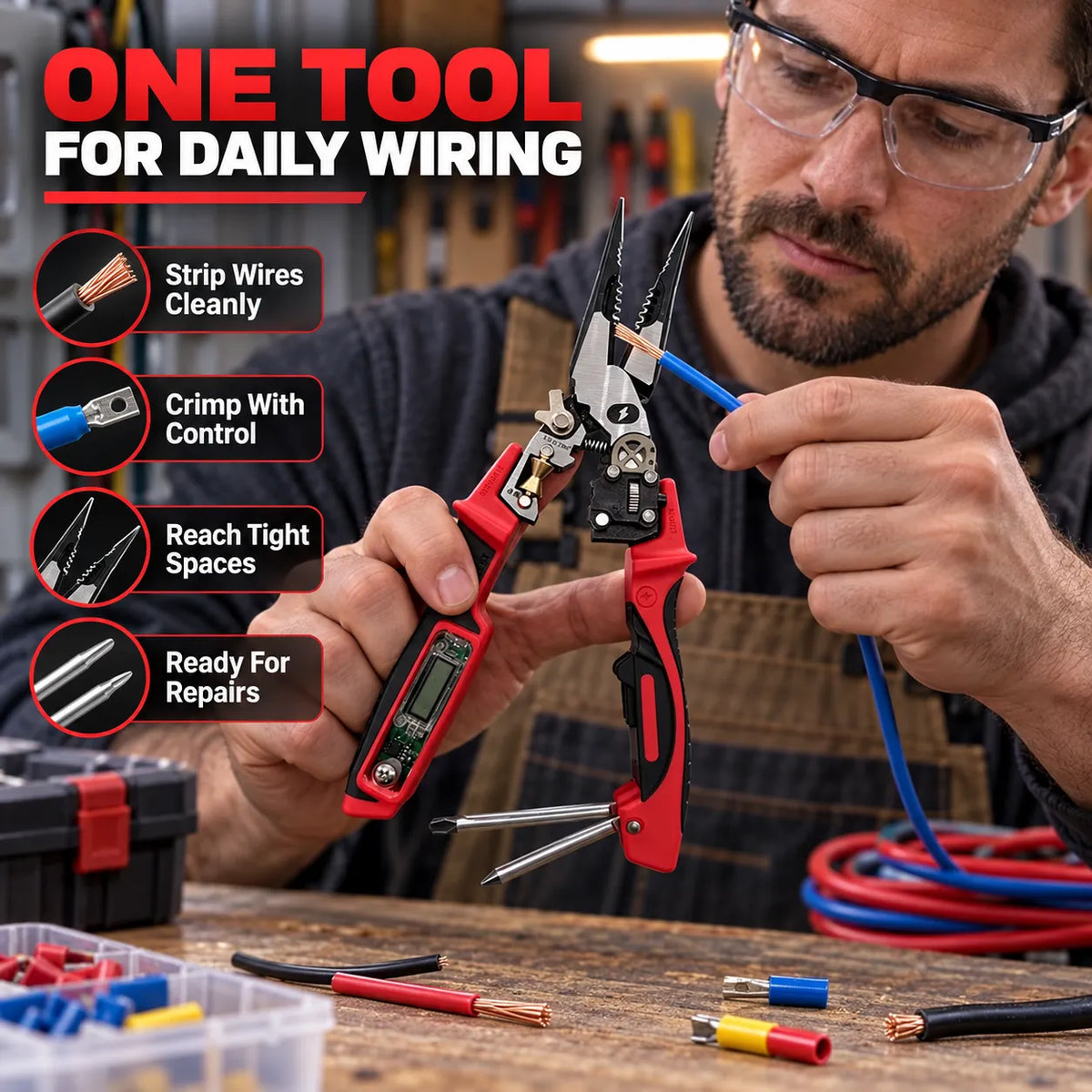 9-in-1 Multi-Functional Digital Display Electrician’s Pliers