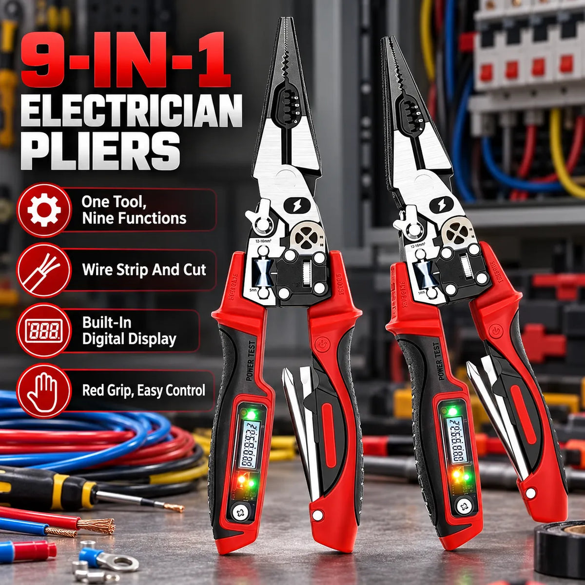 9-in-1 Multi-Functional Digital Display Electrician’s Pliers